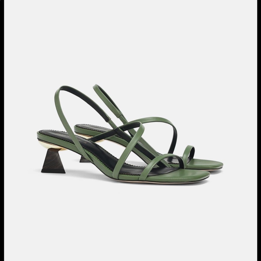 Zara green leather wooden heel sandals 41